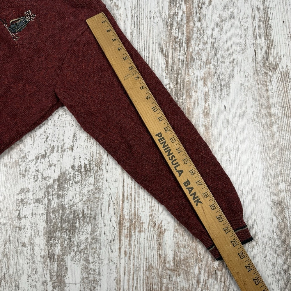 HAGGAR TOUR Large L Burgundy Grandpa Sweater Embroidered V-Neck Pullover Golf - Picture 6 of 7
